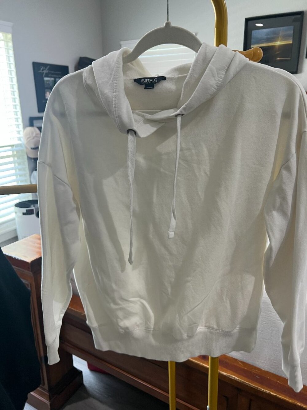 Buffalo David Bitton White Lightweight Pullover Hoodie Size Small